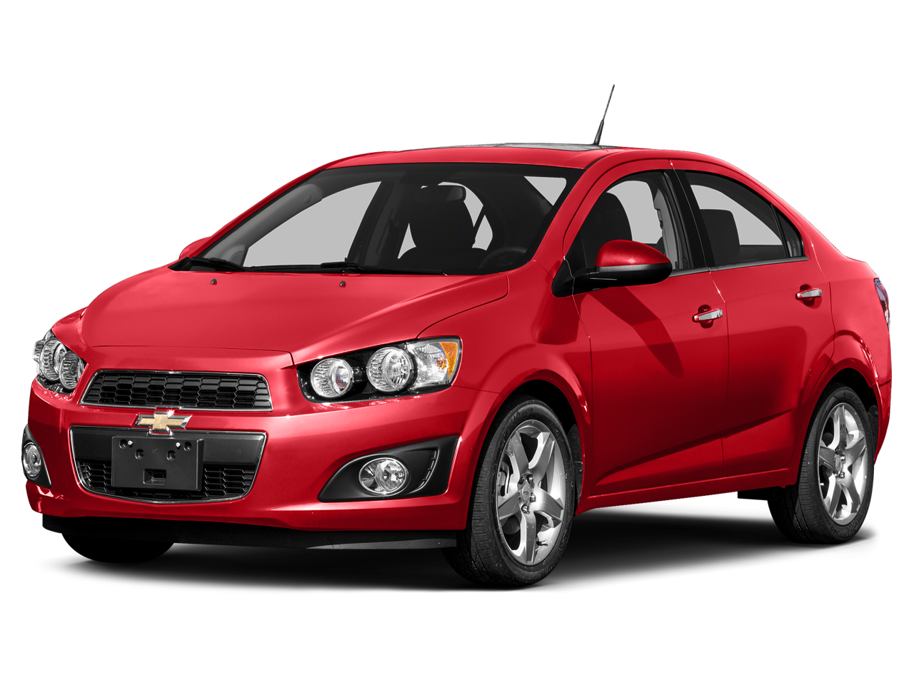 2015 Chevrolet Sonic LS in Red Hot — front three-quarter view