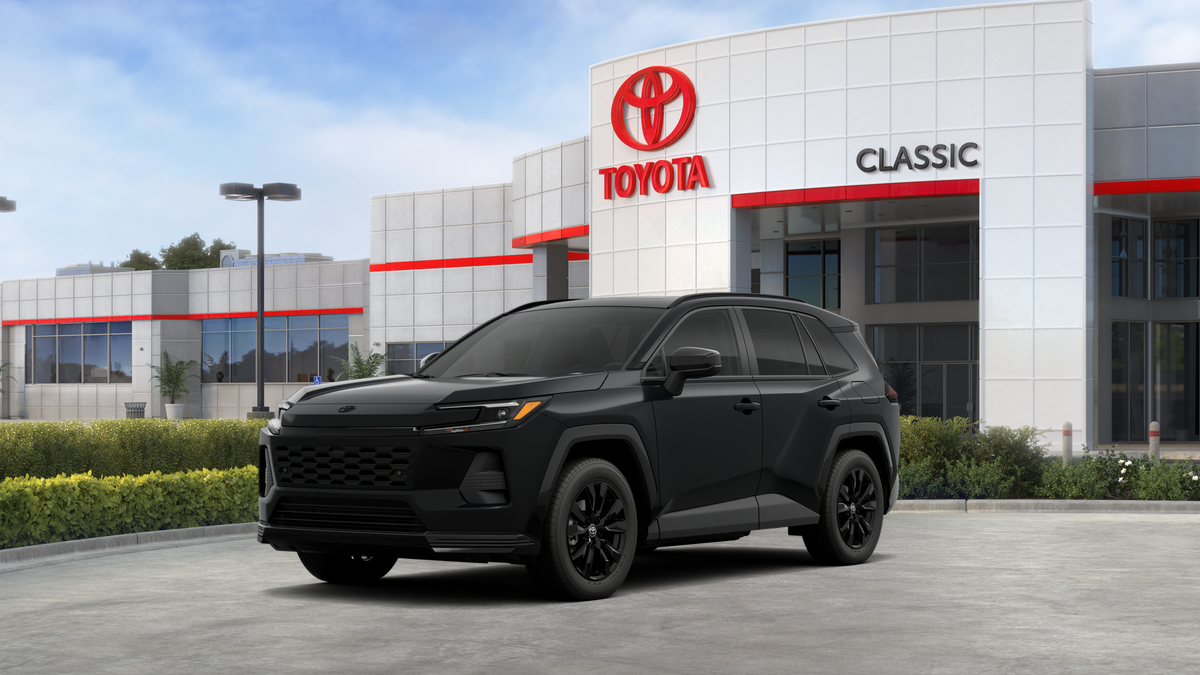 2026 Toyota RAV4 SE in Midnight Black Metallic — front three-quarter view