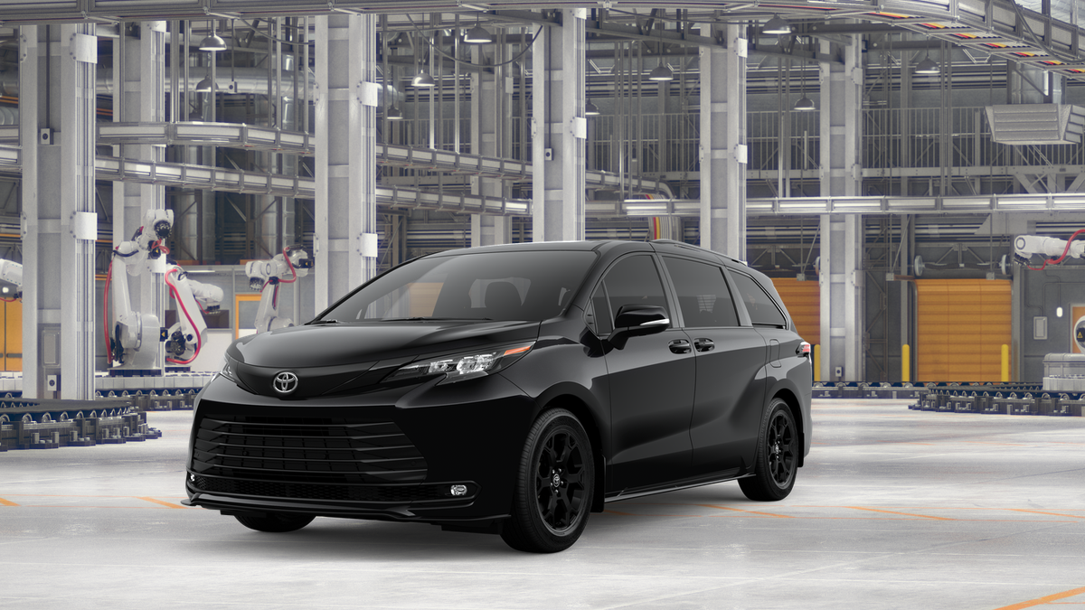 2026 Toyota Sienna Woodland Edition in Midnight Black Metallic — front three-quarter view