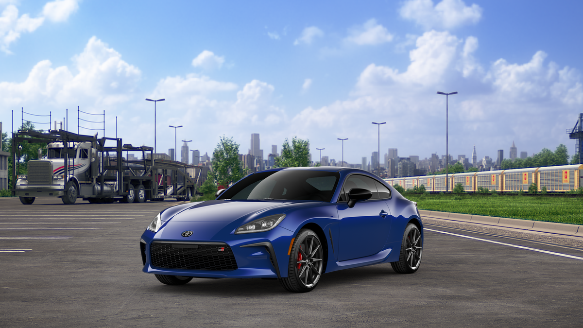 2026 Toyota GR86 Premium AT in Trueno Blue — front three-quarter view
